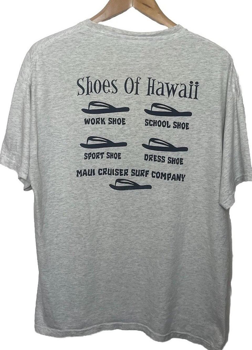 Vintage Shoes Of Hawaii Slipper Flip Flops T Shirt Men’s Sz Large Gray Retro Y2K